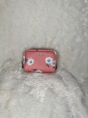 Coach Pink Floral Leather Zip Cosmetic Case